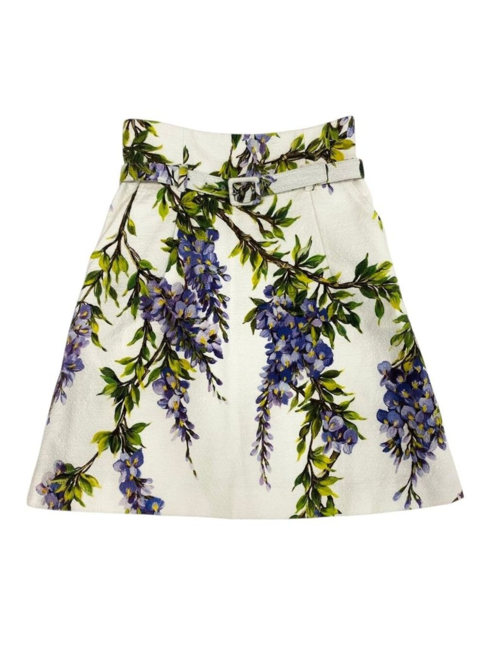 Dolce & Gabbana Trapezoid Skirt Belt Design Wisteria Flower Multicolor 38